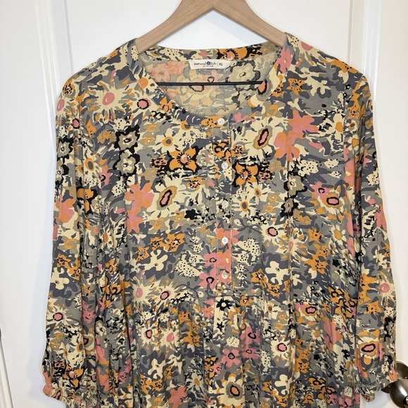 Natural Life Floral Long Sleeve Midi Dress Womens Size XL Boho INDI Flower Child - Picture 8 of 8